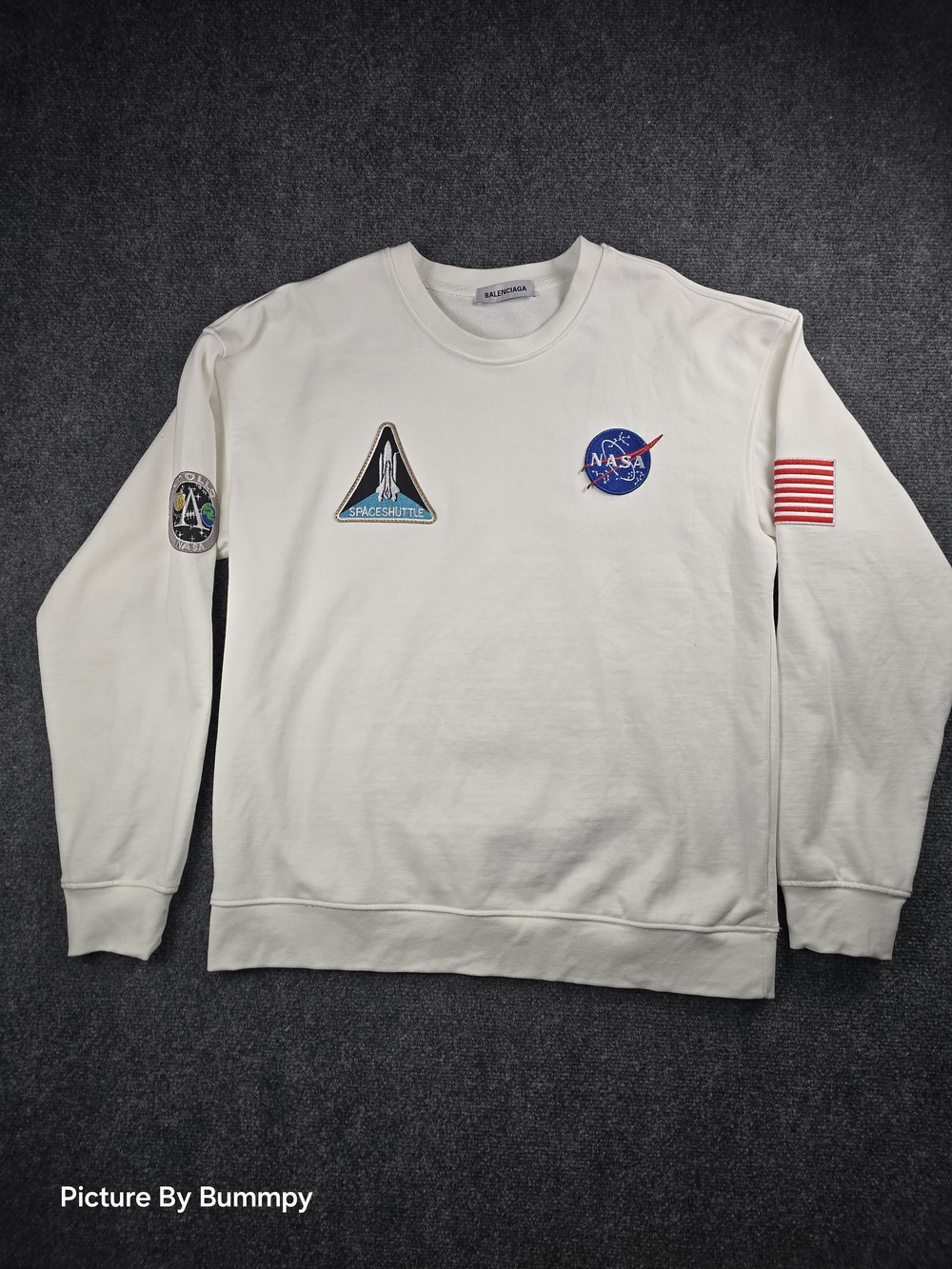Balenciaga Men's Cream NASA Patch Sweatshirt Size Medium